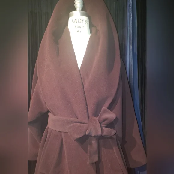 Vintage 100% cashmere rich chocolate brown wraparound huge collar 2XL maxi coat - Picture 8 of 16